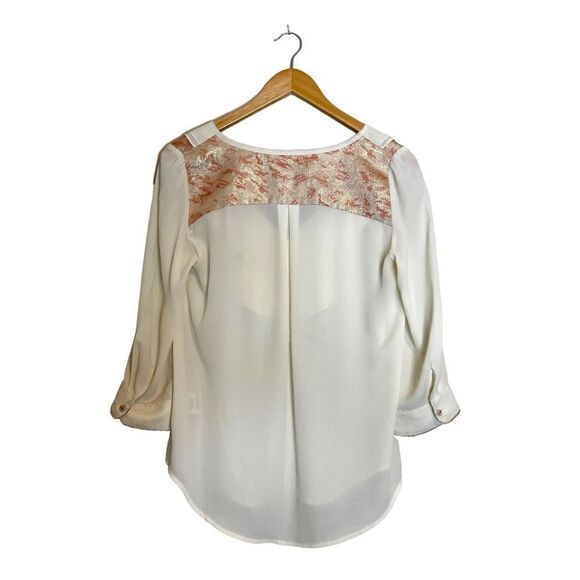 Anthropologie HD in Paris Cream Pink Sparkle Elinor Ruffle Long Sleeve Top - Picture 5 of 17
